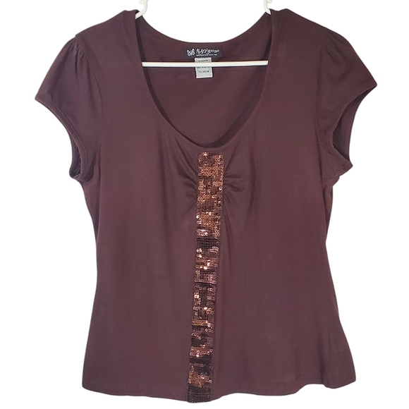 2341 * Self Esteem Sequin Top Brown Size XL Vintage 90s Y2K - Picture 1 of 10